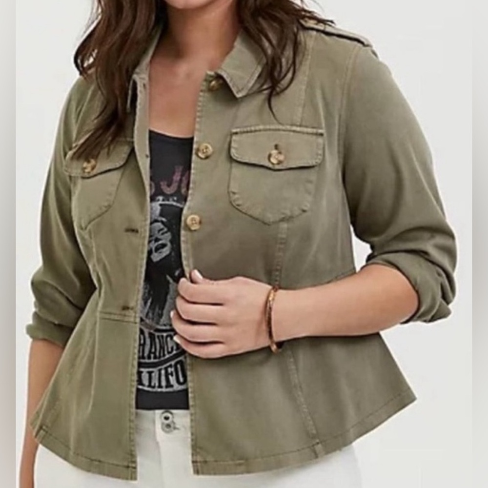 TORRID Peplum Military Jacket Green Size 4X